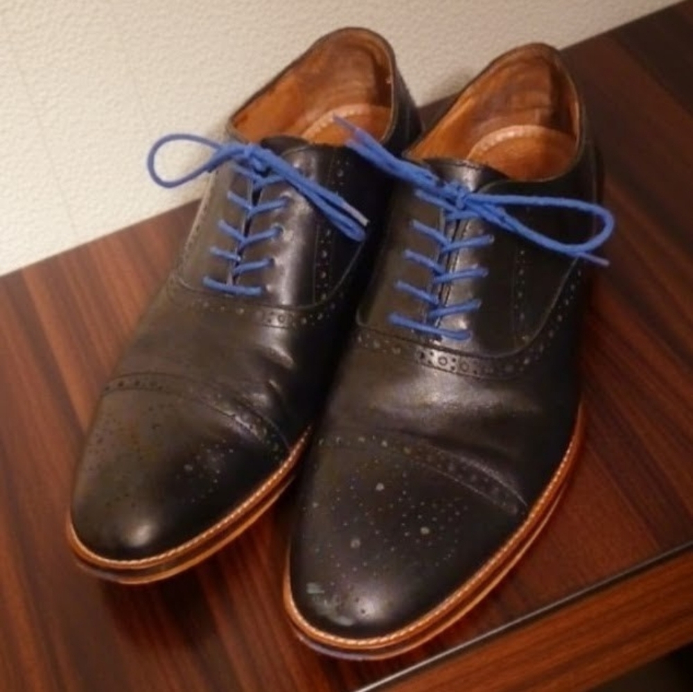 JOHNSTON & MURPHY Dark Blue Leather Wingtip Shoes, 11